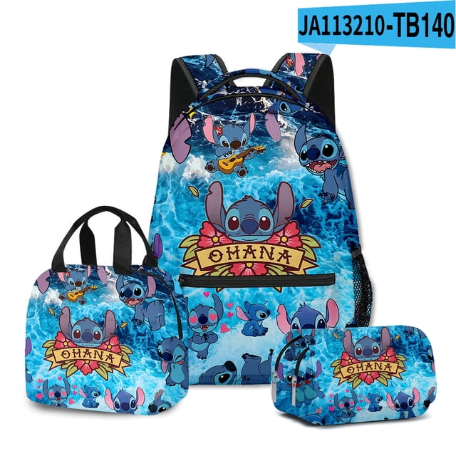 3 Pieces Stitch Backpack Suit With School Bag Lunch Bag Pencil Box, Large Capacity Backpack For Boys And Girls-week