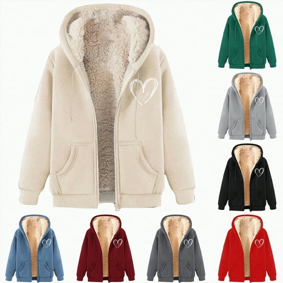 vigerakr Women's Solid Color Casual Full Zip Up Sherpa Lined Hoodie Sweatshirt Warm Jacket Coats (Blue, M)