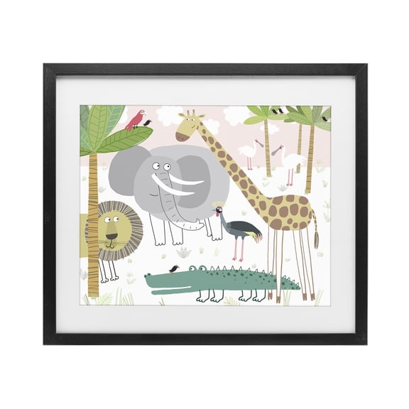 Stupell Industries Contemporary Safari Animals Out and About Black Framed Print Under Glass, 16 x 13, by Carla Daly