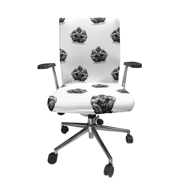 Ambesonne Gorilla Office Chair Cover Stretchable High Back, Repetitive Sketchy, Charcoal Grey and White