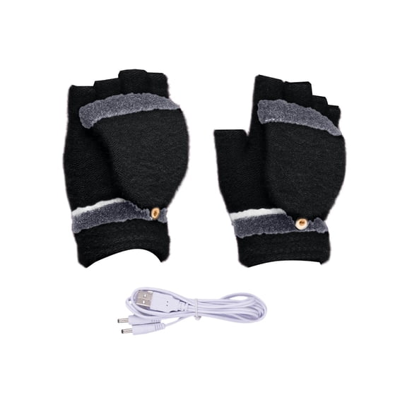 Heated Gloves Black, USB Rechargeable Winter Warm Gloves, Thermal Waterproof Cold Weather Gloves