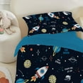 thumbnail image 3 of Toddler Bedding Sets for Babys Boys Girls Kids Navy Blue Space Rocket Toddler Crib Comforter Set Flat Sheet Fitted Sheet and Pillowcase 4 Pieces, 3 of 4