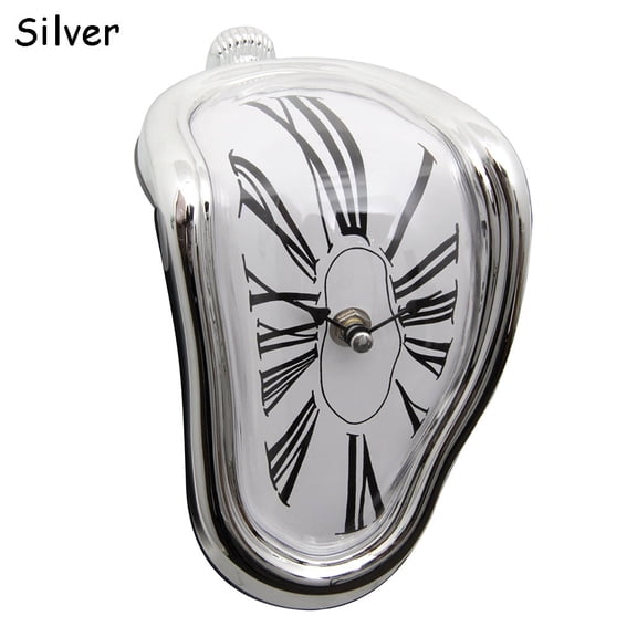 Dali Style Home Art Design Desktop Novel Surreal Hanging Wall Silent Roman Numerals Melting Clock SILVER