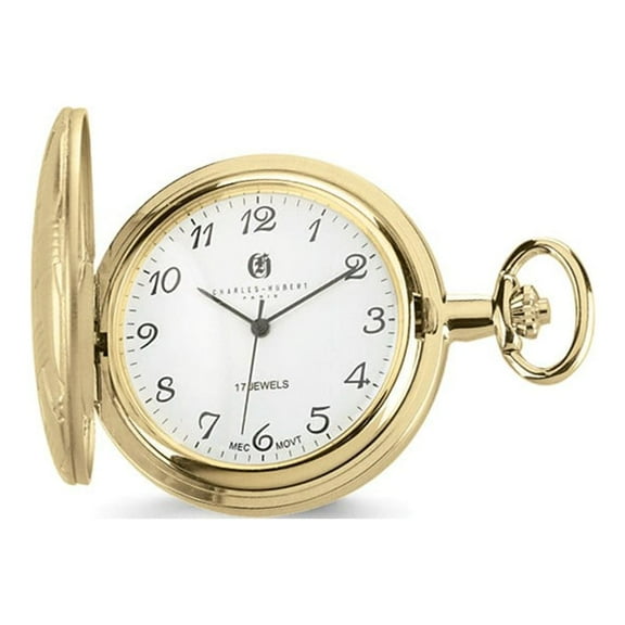 Charles Hubert Gold Finish Brass Basketweave Pocket Watch; for Adults and Teens; for Women and Men