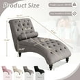 thumbnail image 2 of FFH Chaise Lounge Indoor, Velvet Button-Tufted Chaise Lounge Chair with Bolster Pillow, Gray, 2 of 7