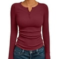 thumbnail image 3 of Lumtrix Womens Long Sleeve Henley Shirts Slim Fit Ribbed Tops 2026 Casual Fashion Tops Basic Trendy T-Shirts Soft Clothing Wine L, 3 of 5