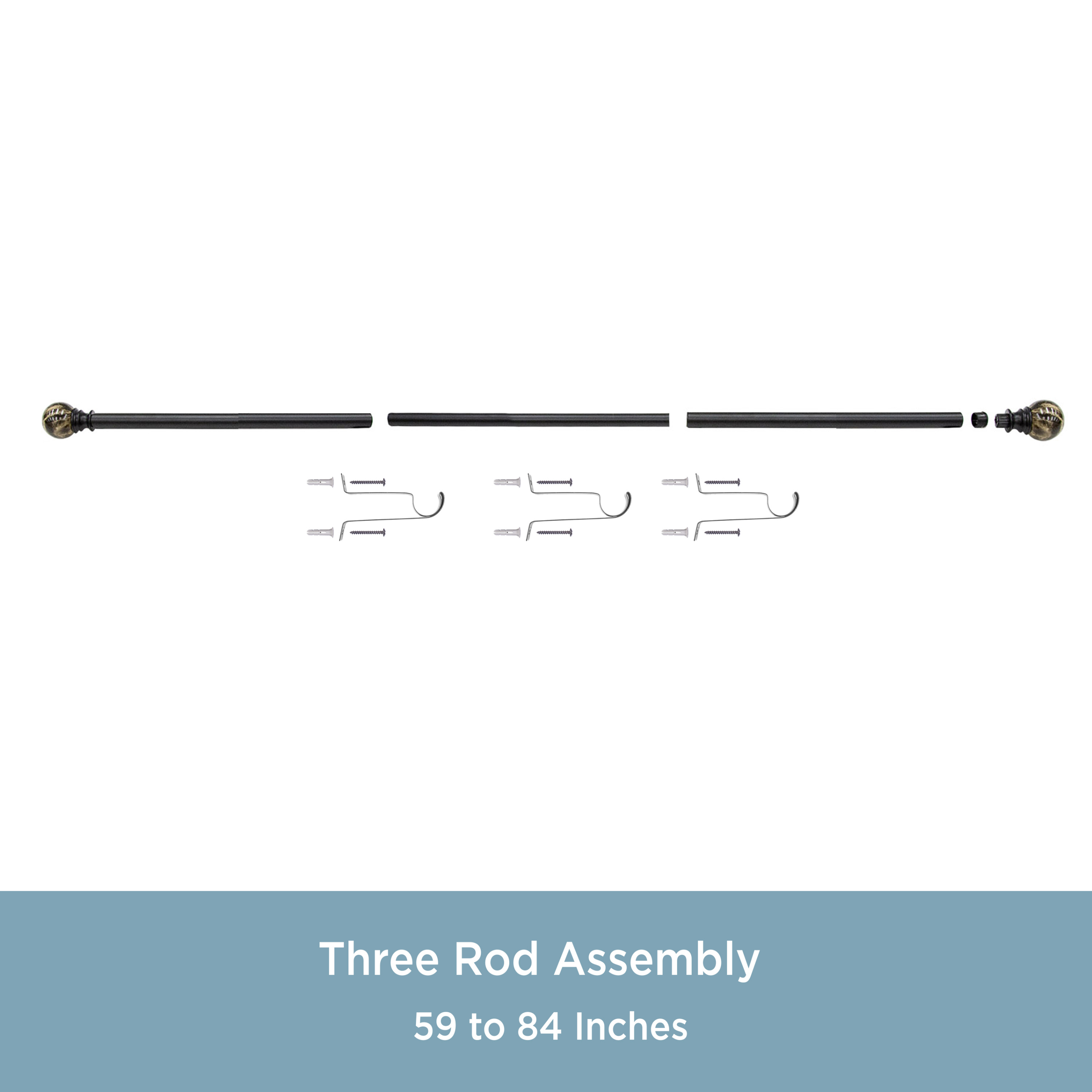 Kenney® Marble Ball 1" Value Decorative Window Curtain Rod, 30-84", Black