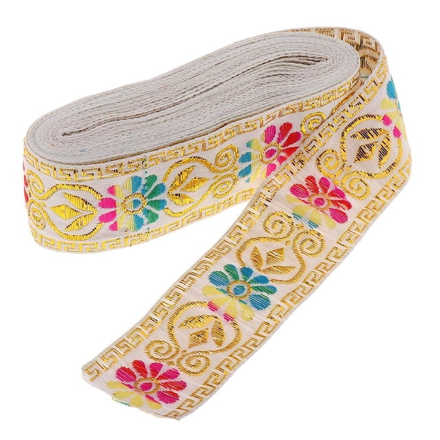 Bearachild Rollo de cinta de Jacquard de costura de estilo nacional decoración de manualidades DIY amarillo Tela de costura y artesanía Blanco 45 mm x 7 m