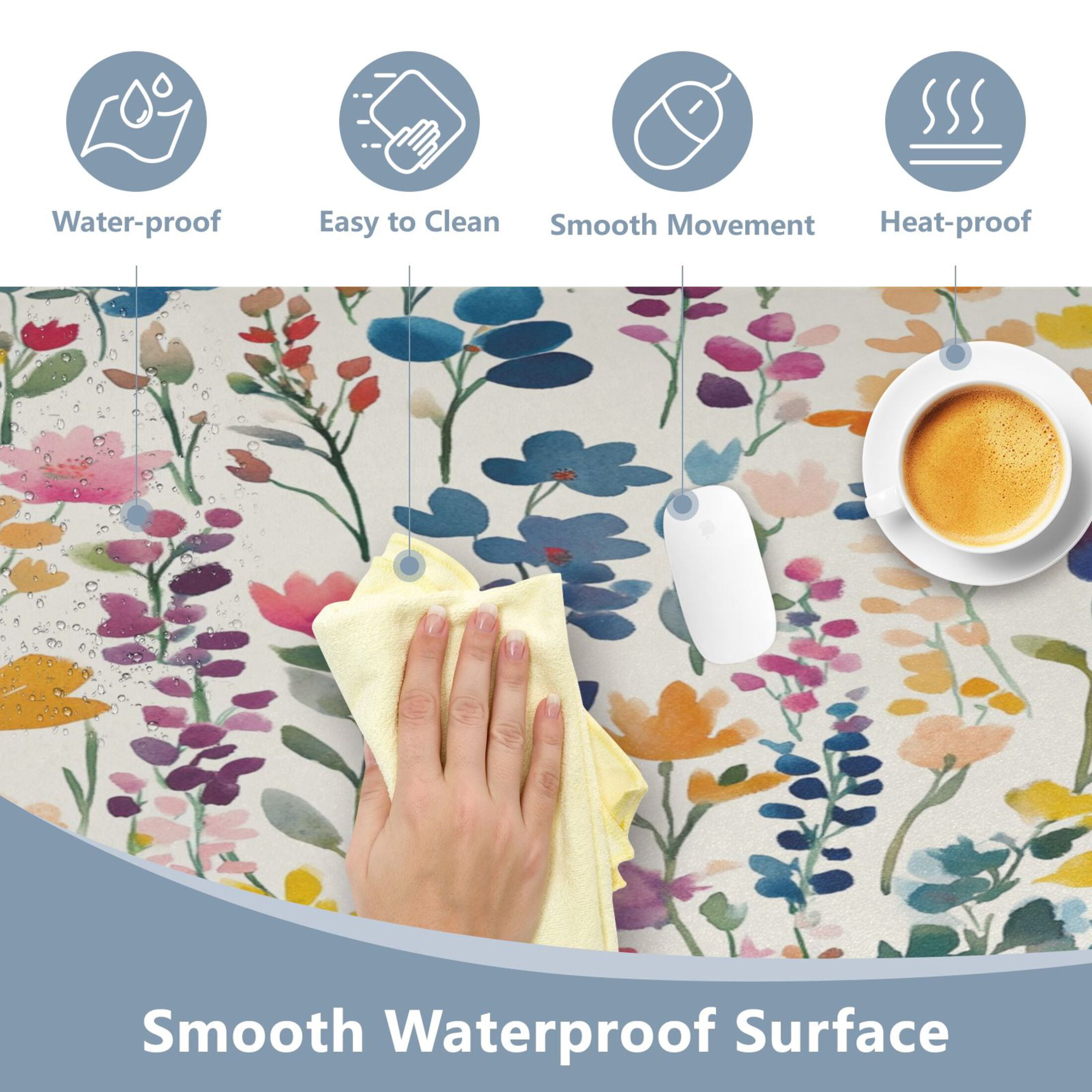 Wobogo Colorful Abstract Flower Gaming Mouse Pad Non-slip Leather Desk Mat Water Resist Keyboard Pad for Gamer Office 16.5×35.4in