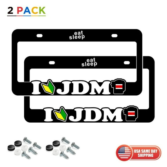 2x I Love JDM Eat Sleep JDM Front or Rear 3D License Plate Frame Cover Decorate