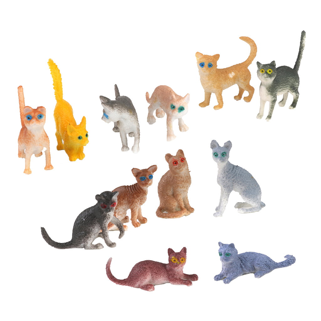12pcs Mixed-color Plastic Kitten Cat Animal Models Figurine Kids Favor Toys 