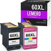 LemeroUtrust Ink for HP 60XL 60 XL Ink Cartridge for Photosmart C4680 C4780 D110 Deskjet D2680 F2430 F4210 F4480 F4440 Envy 110 120 Printer (Black Tri-Color, 2-Pack)