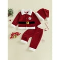 thumbnail image 3 of Toddler Girl Boy Christmas Outfits Santa Claus Reindeer Embroidery Long Sleeve Lapel Button Down Jacket Tops With Elastic Waist Pants Xmas Clothes Set, 3 of 9