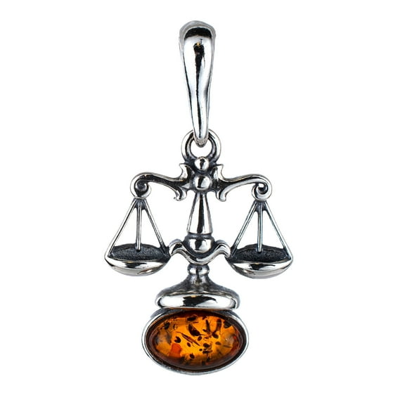 Sterling Silver and Baltic Amber Libra Zodiac Sign Pendant