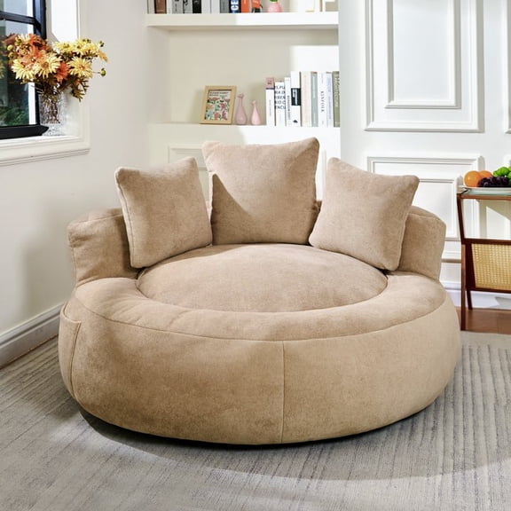 FFZ 21"L 5FT Giant Bean Bag Chair with Foam Filler, Oversized Couch and 3 Pillows, khaki