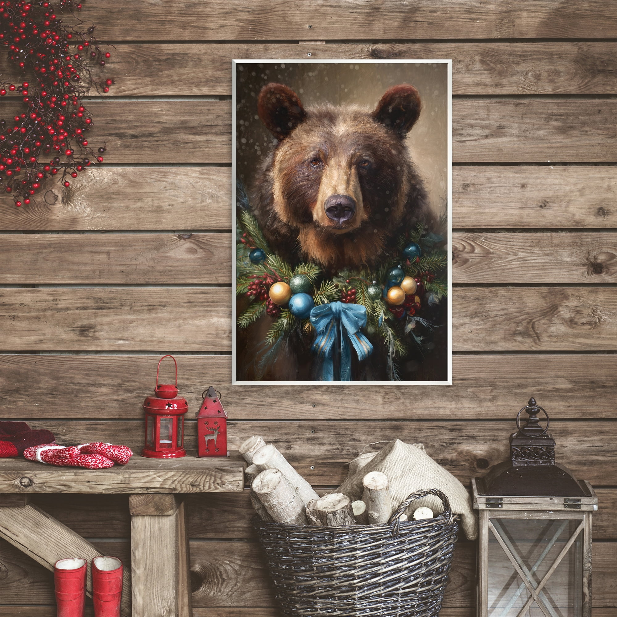 Stupell Industries Christmas Grizzly with Wreath Wall Plaque Art, design by Tina LeCour