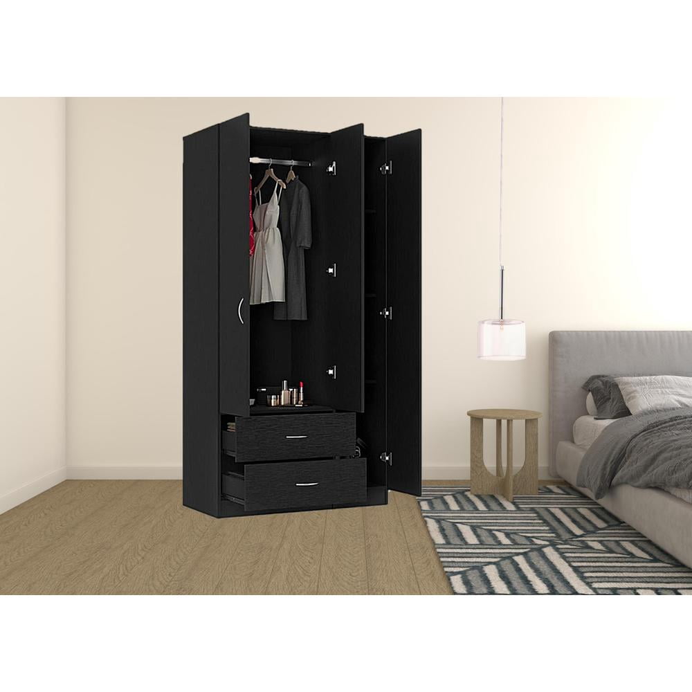 HomeRoots 478412 71.1 x 35.4 x 18.5 in. Black Manufactured Wood Two Drawers Combo Dresser