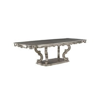 ACME Ariadne Wooden Dining Table with Pedestal in Antique Platinum Silver