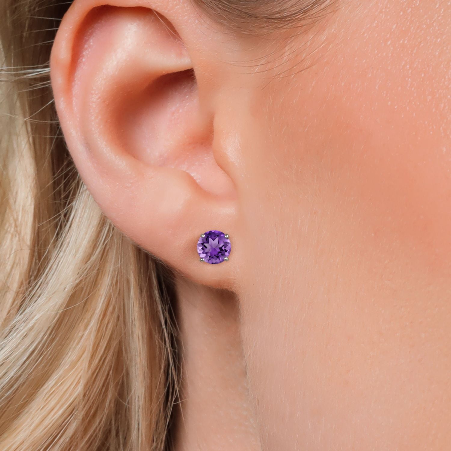 Gem Stone King 925 Sterling Silver Purple Amethyst Stud Earrings for Women Men (2.00 Cttw, Gemstone February Birthstone, Round 6MM)