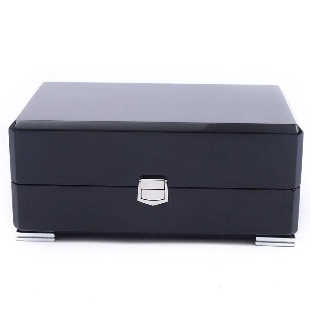TFCFL Black Leather Watch Box Jewelry Case and Eyeglasses Storage and Sunglass Glasses Display Drawer Lockable Case Organizer (6 Watch Box Jewelry Cas