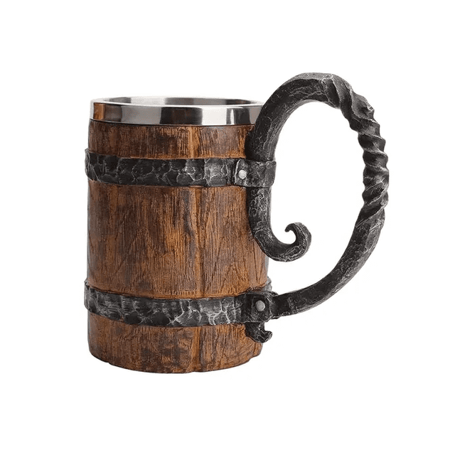 Taza Tarro Cerveza Acero Inoxidable Barril De Madera Vikingo Xtellar cafe