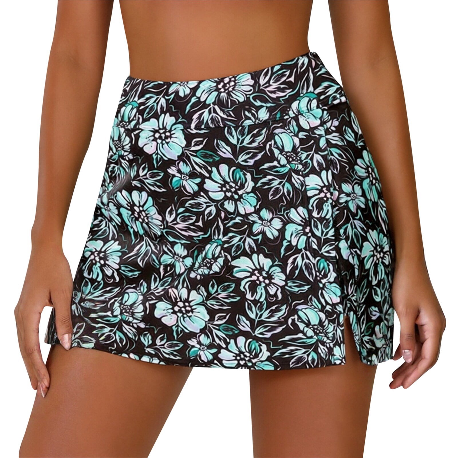 EliteGoogv Women Floral Print High Waisted Swim Skirt With Built In Bottom Quick Dry Bathing Suit Bottom For Beach Pool Summer Water Activities,Green,2XL