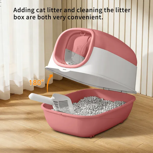 Pink E24 Fully Enclosed Cat Litter Box, Thickened Durable Odor-Lock Litter Box with Litter Filter Pedal & Non-Slip Feet