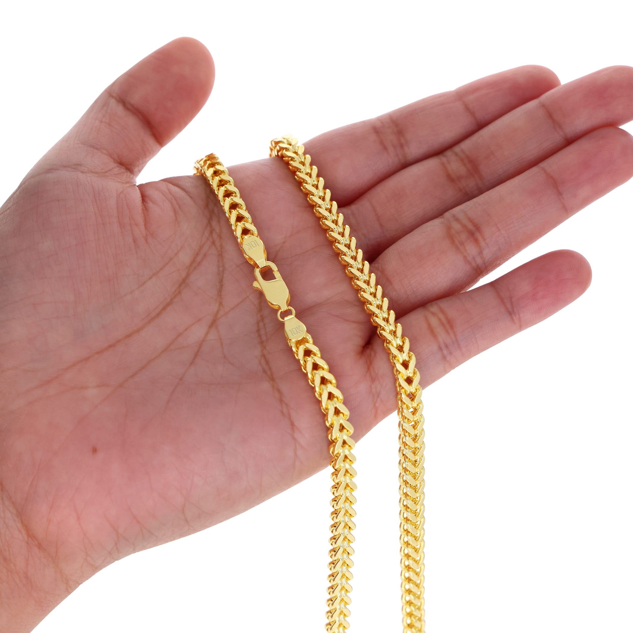 Nuragold 10K Real Yellow Gold Franco Square Chain Wheat Necklace 16"-30" (1.5mm-6mm) Italian Jewelry for Men & Women