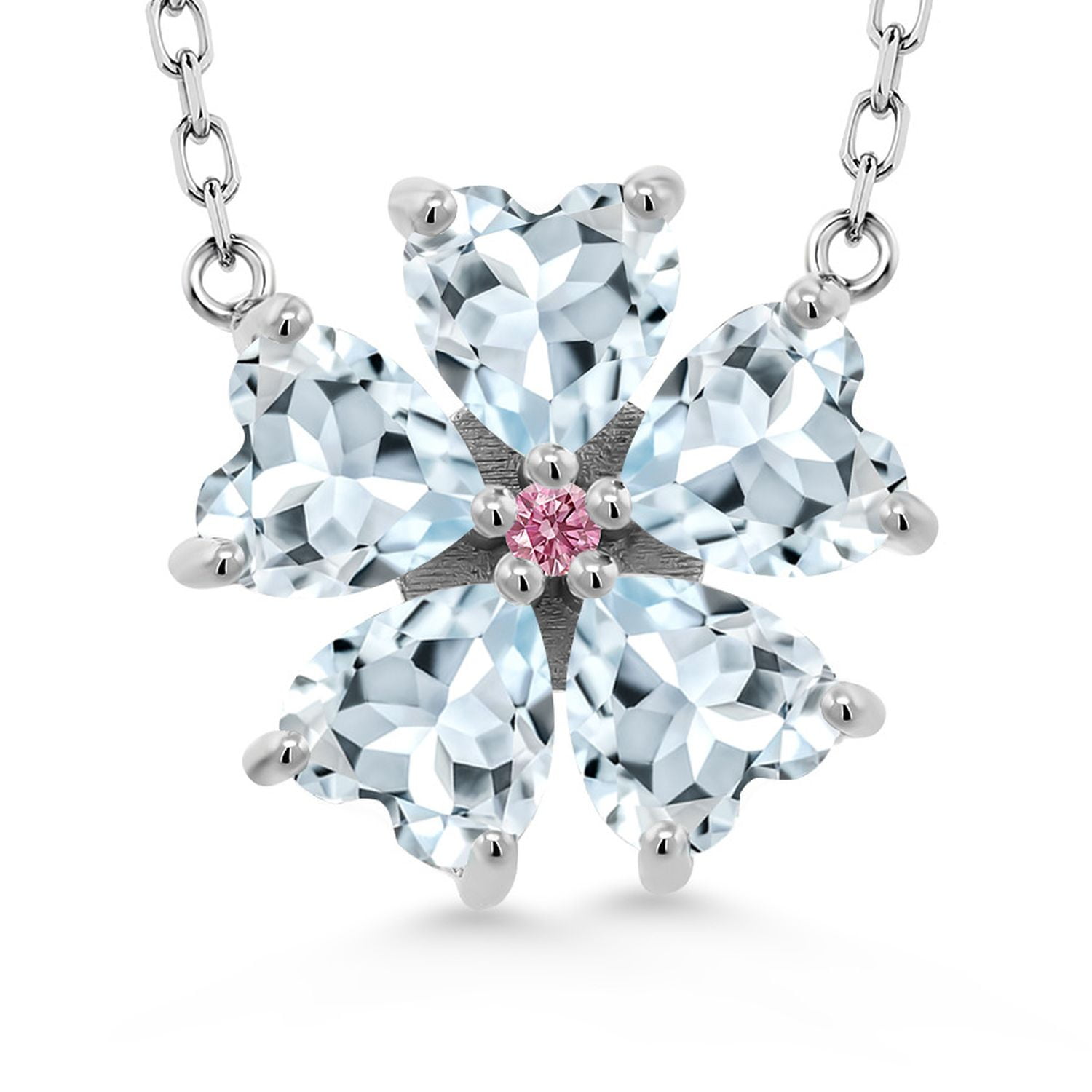 Gem Stone King 925 Sterling Silver Sky Blue Aquamarine and Pink Lab Grown Diamond Pendant Necklace for Women (3.69 Cttw, Heart Shape 6MM, with 18 inch Chain)