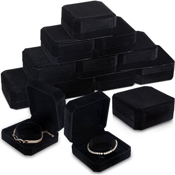 Lsupdaol 4 Pcs Velvet Bracelet Box Classic Black Bracelet Gift Box Case for Jewelry Gift Storage Bangle Organizer Holder for Wedding Engagement Proposal Birthday Anniversary Jewelry Display
