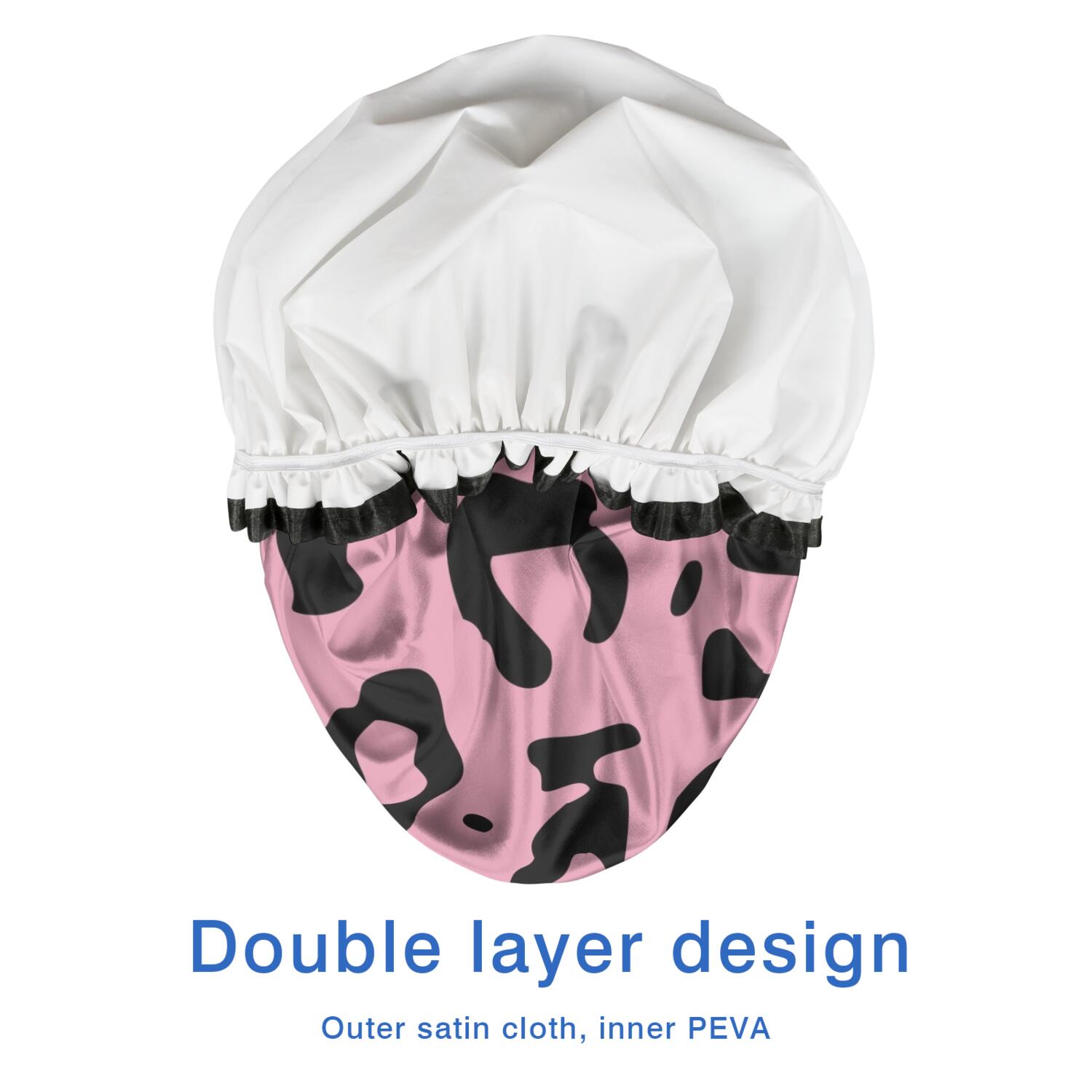 Shower Caps,Pink and Black Of Leopard Print Waterproof Shower Cap for Women 4 Pieces,Double Reusable Hair Cover for Shower PEVA Elastic Stretch Hem