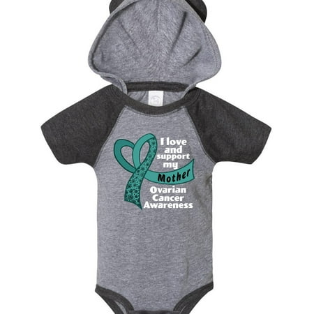

Inktastic I Love and Support My Mother Ovarian Cancer Teal Ribbon Gift Baby Boy or Baby Girl Bodysuit