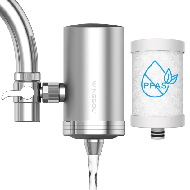 WINGSOL Filtro de agua WINGSOL PFAS, filtro de agua giratorio de 360° de acero inoxidable que elimina PFAS, PFOA/PFOS, cloro, metales pesados y mal sabor, filtro de agua de fregadero de larga duraci