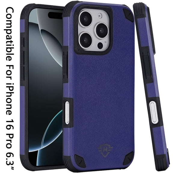 [METKASE] For iPhone 16 Pro 6.3 inch Magnetic Heavy Duty Hybrid Case with Rotational Stand - Dark Blue