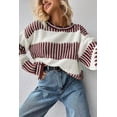 thumbnail image 6 of Women's Brown Two Tone Striped Drop Shoulder Sweater – Cozy Casual Autumn Wear [ZhiHiMeRi] | L, 6 of 7