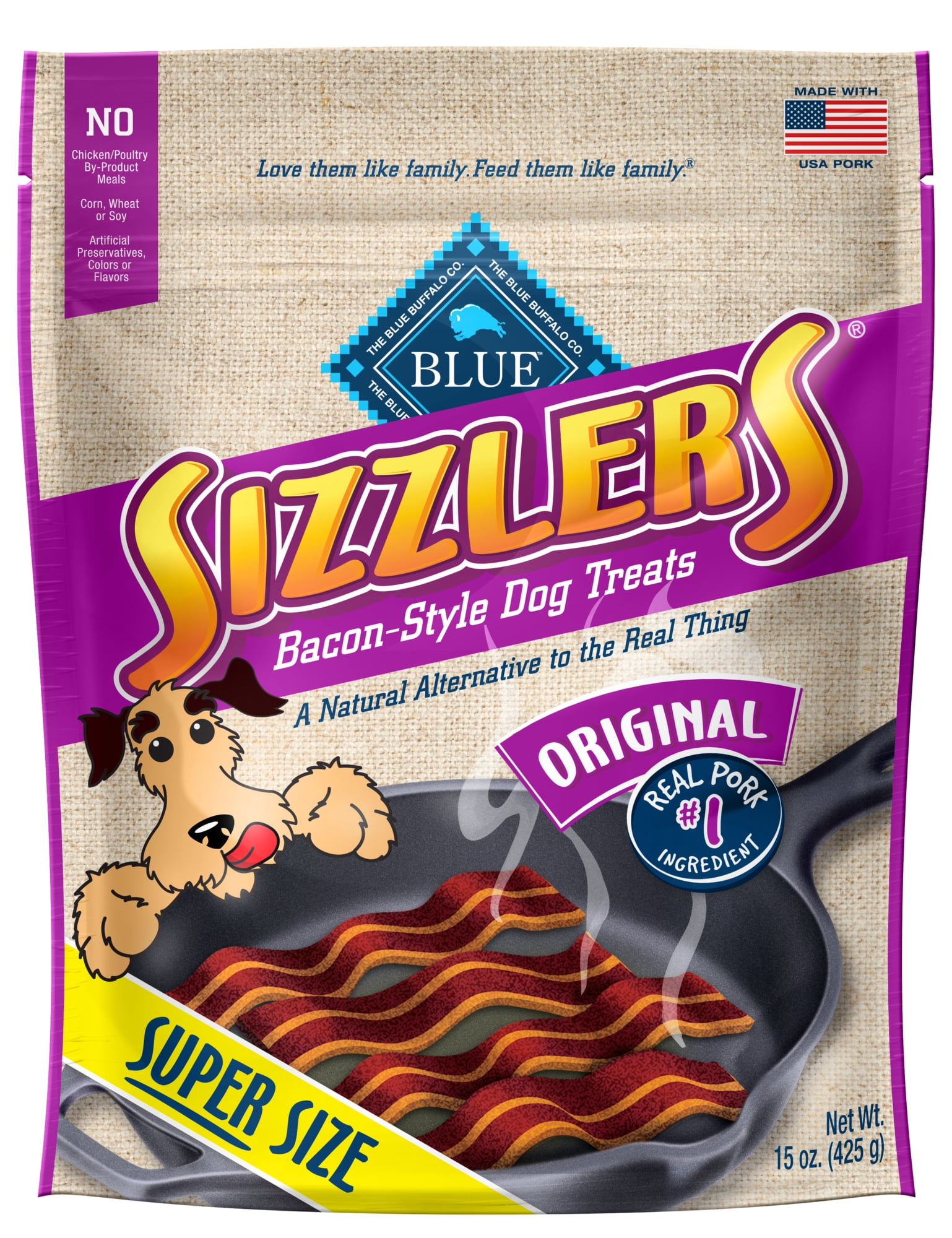 Blue Buffalo Sizzlers BaconStyle SoftMoist Dog Treats, Original Pork
