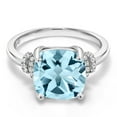 thumbnail image 2 of Gem Stone King 925 Sterling Silver Sky Blue Topaz Ring for Women (4.54 Cttw, Cushion 10MM, Gemstone Birthstone, Available in Size 5, 6, 7, 8, 9), 2 of 4
