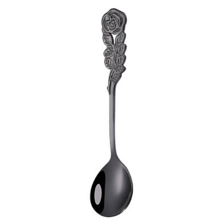 

Fovien Ice Cream Spoon Stainless Steel Fruit Dessert Spoon Rose Shape Spoon Iced Coffee Yogurt Tea Spoon Black