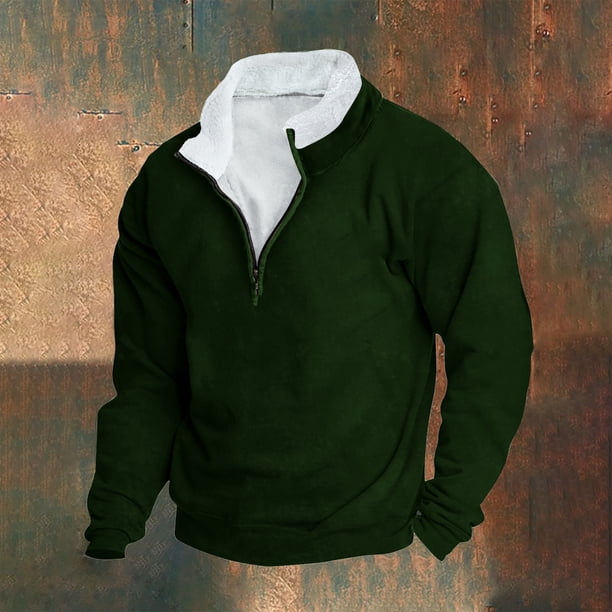 Blusa y camisa de manga larga con cuello alto para hombre, sudadera informal con capucha, cuello alto retro, cremallera, manga larga, holgada, blusa para hombre