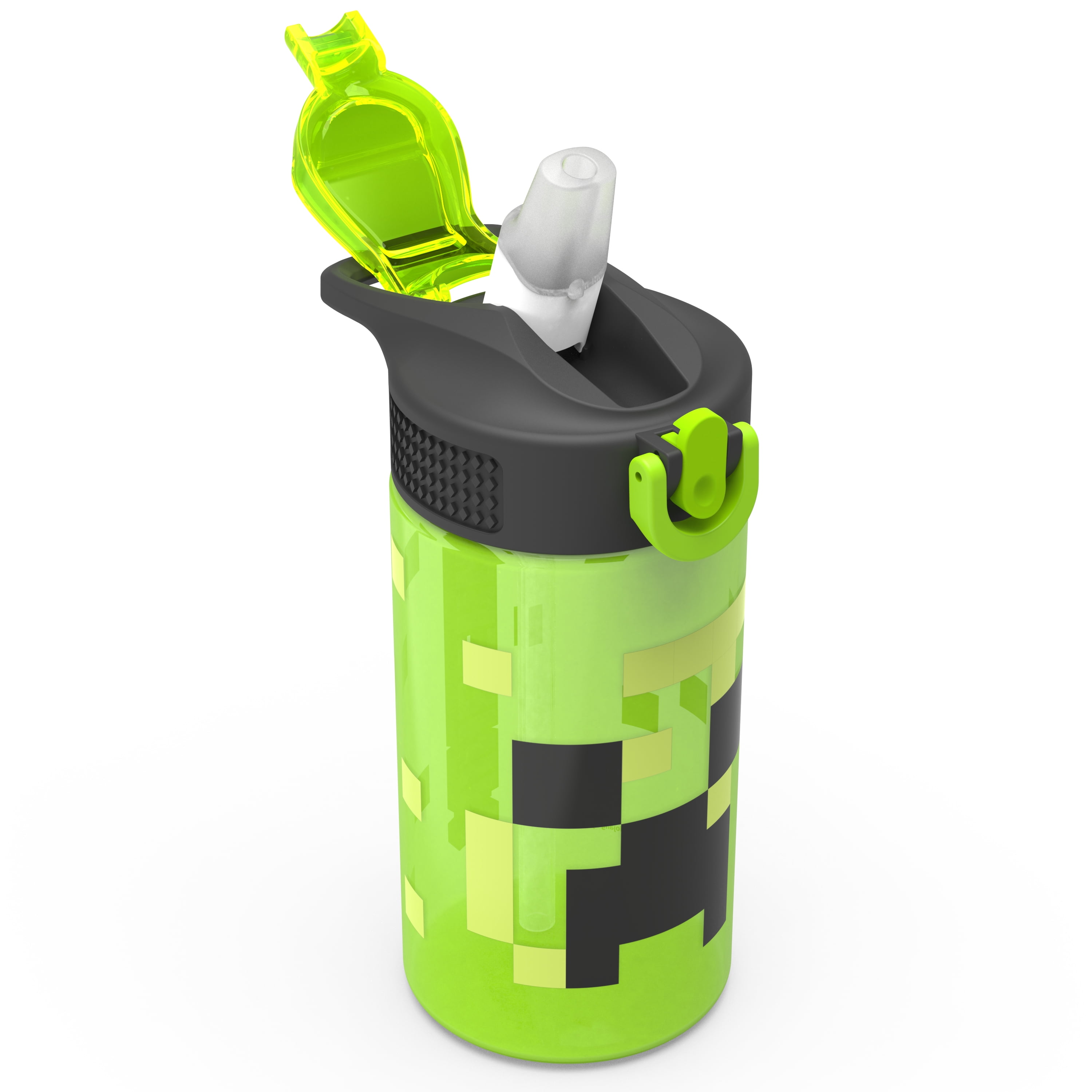 Zak Designs Minecraft 16 oz. Reusable Plastic Water Bottle with Straw,  Creeper