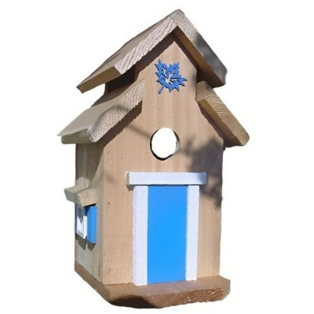 Cedar Cottage Bird House (Blue Trim), 10.5", Bird Houses by Mark, Made in USA
