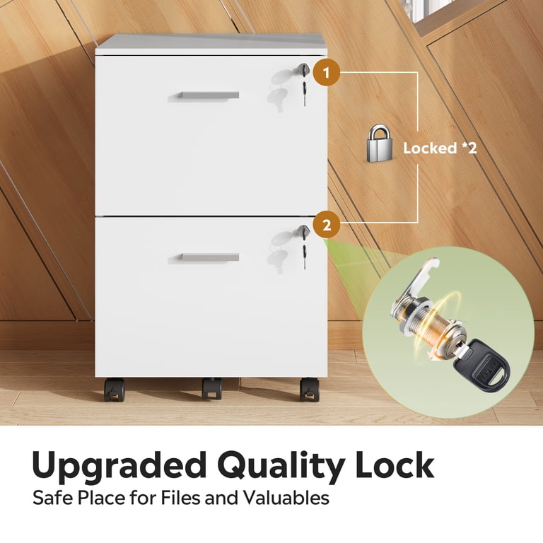 GALAXHERO 2-Drawer Mobile Filing Cabinet with Lock, White photo 4