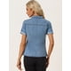 thumbnail image 4 of Camisa de mezclilla Allegra K para mujer con cuello de manga corta y bolsillo en el pecho Azul Claro S, 4 of 6