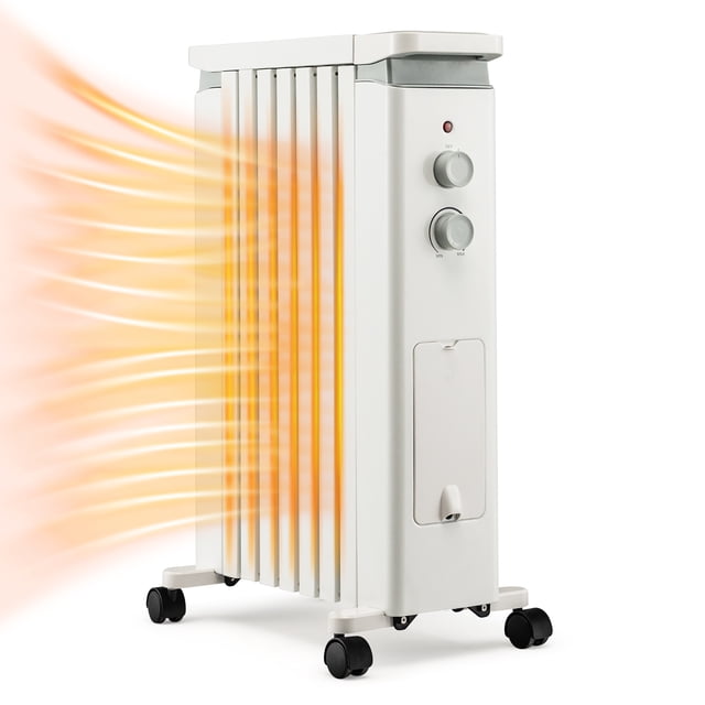 Costway 1500W Oil Filled Radiator Heater Electric Space Heater w/ Heat Settings White