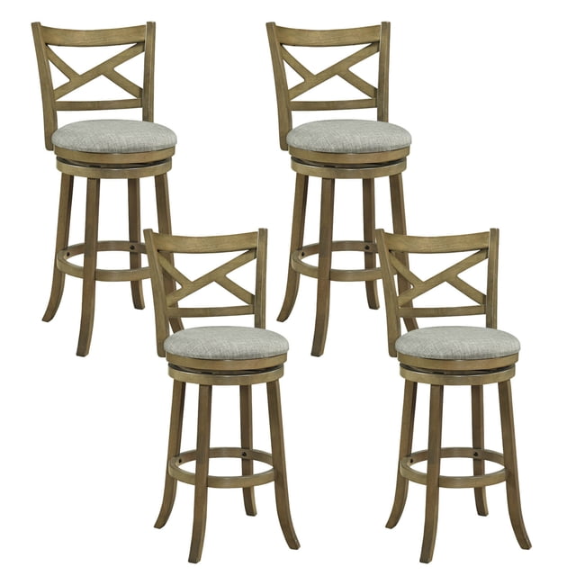 Costway Swivel Bar Stools Set of 4 Bar Height Chairs with Hollow Back Soft-padded Seat Grey