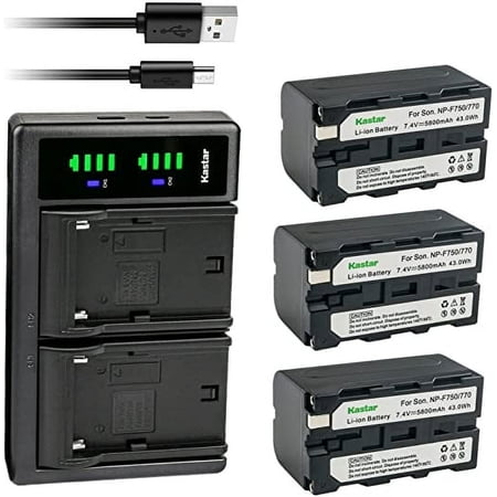 Kastar NP-F770 Battery 3-Pack and LTD2 USB Charger Compatible with DCR-TRV410 DCR-TRV420 DCR-TRV49 DCR-TRV5 DCR-TRV510 DCR-TRV520 DCR-TRV525 DCR-TRV58 DCR-TRV620 DCR-TRV7 DCR-TRV720 Camera
