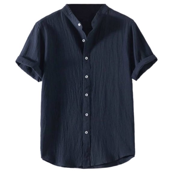 2025 Summer New Men's Solid Color Standing Collar Shirt Short Sleeved, Fashionable for Work & Leisure