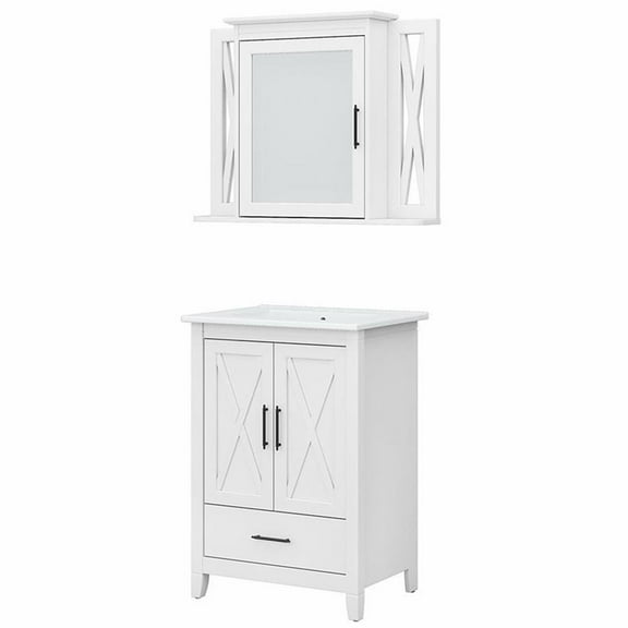 Bush Key West Engineered Wood Bathroom Vanity Sink with Mirror in White Ash
