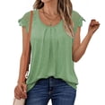 thumbnail image 2 of Womens Lace Tops Pleated Short Sleeve Shirts Green S, 2 of 5