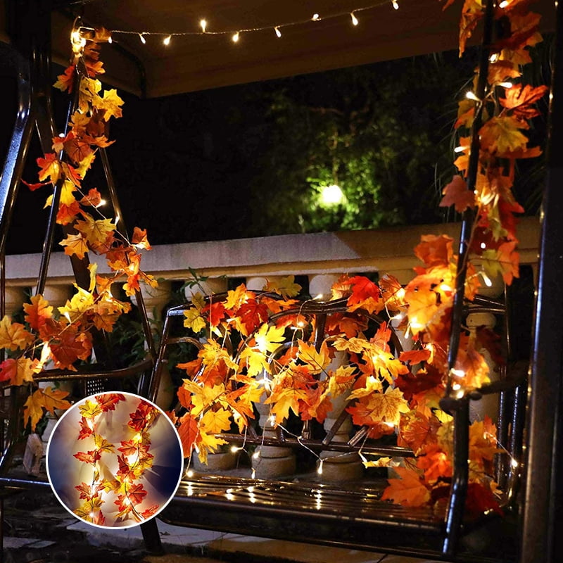 6.6ft 20 LED Maple Leaf Garland String Lights for Fall Harvest Festival